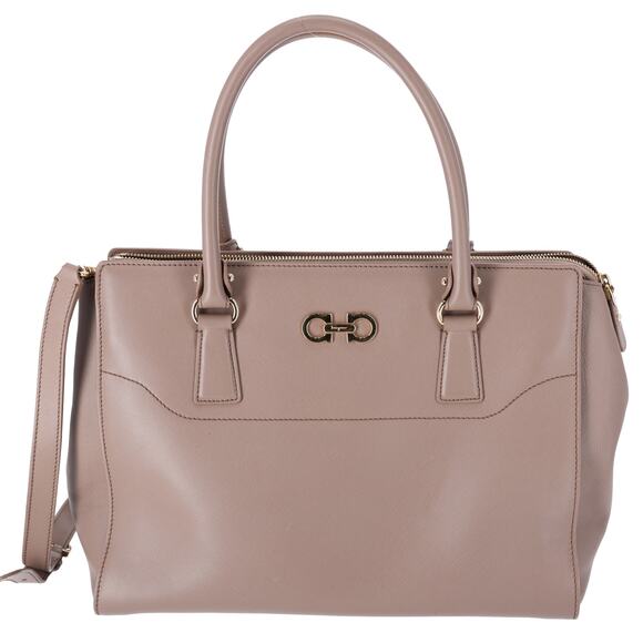 Salvatore Ferragamo Beky Triple Compartment Tote Taupe Saffiano Leather - Picture 1 of 8